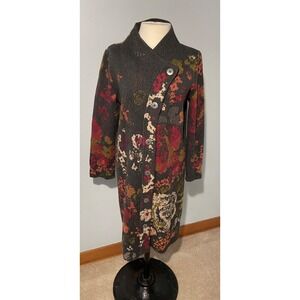 J Jill Drk Gray Multi Abstract Floral Duster Cardigan Sweater S Wool Alpaca Cttn